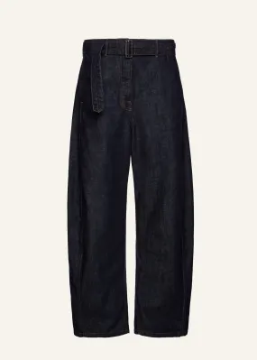 Belted loose fit denim in navy