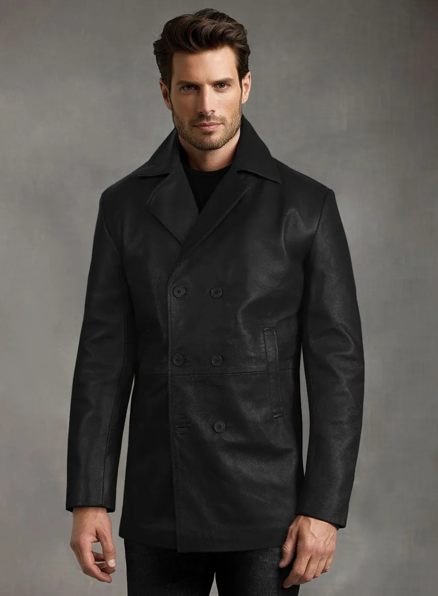 Black Leather Pea Coat