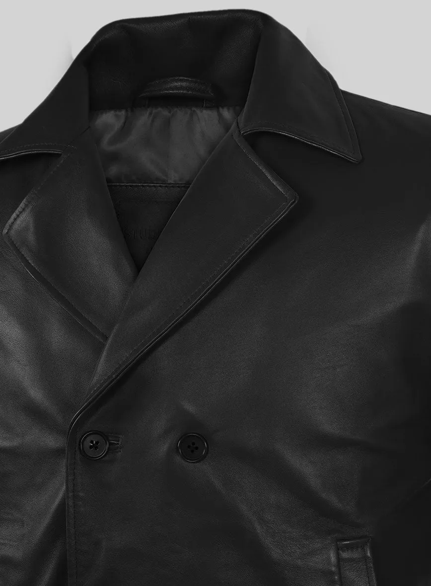 Black Leather Pea Coat