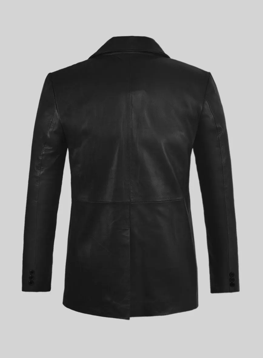 Black Leather Pea Coat