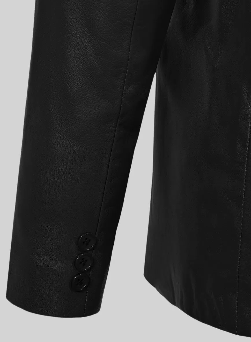 Black Leather Pea Coat