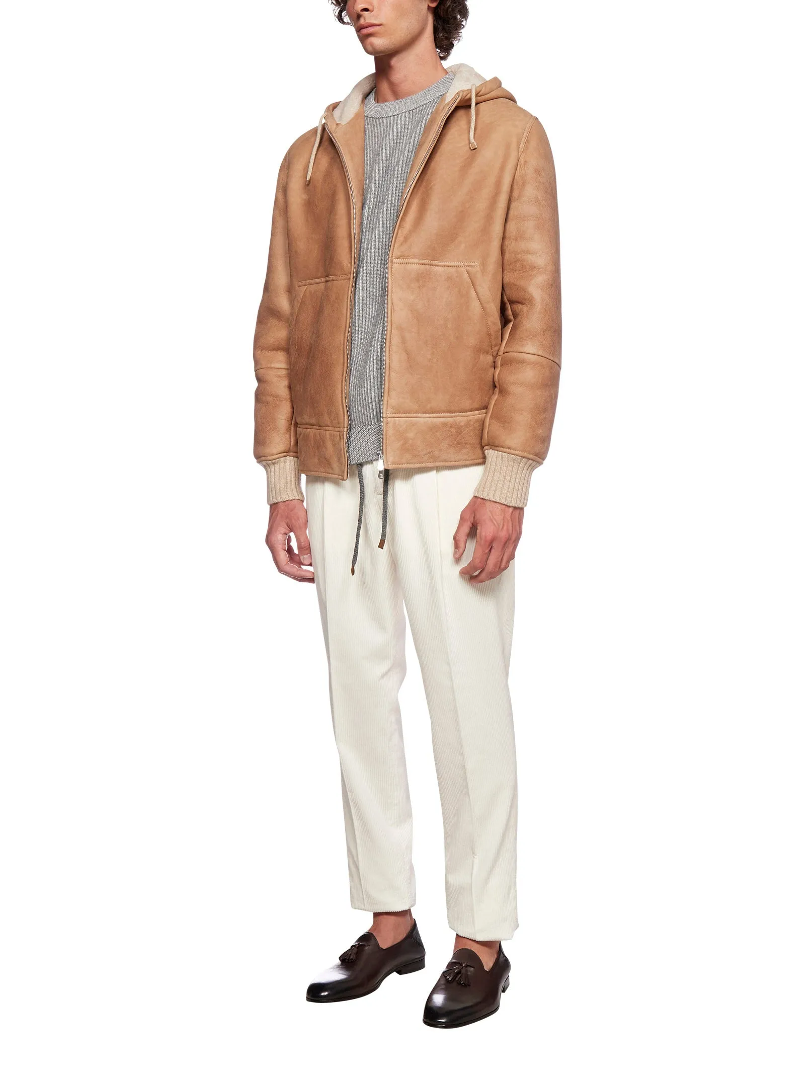 Brunello Cucinelli Hooded Shearling Leather Jacket