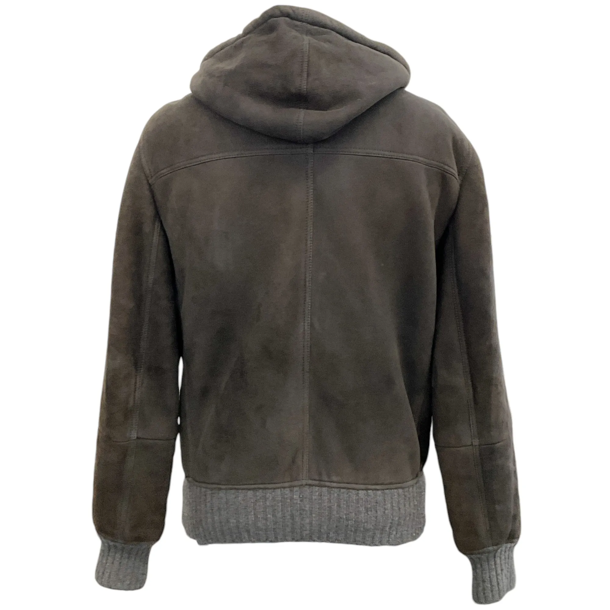 Brunello Cucinelli Men's Grey Shearling Hooded Jacket with Cashmere