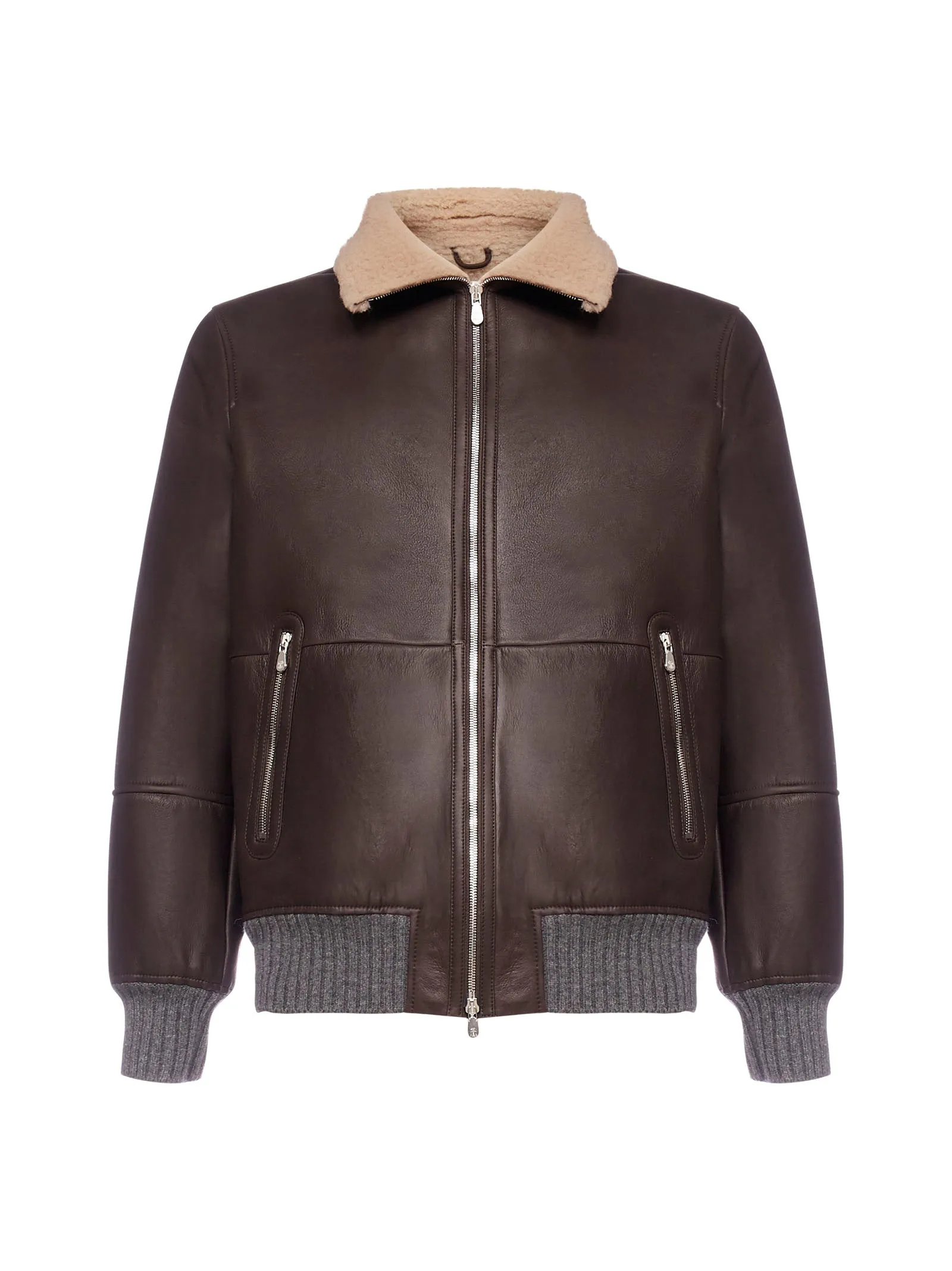 Brunello Cucinelli Shearling-Trimmed Leather Jacket