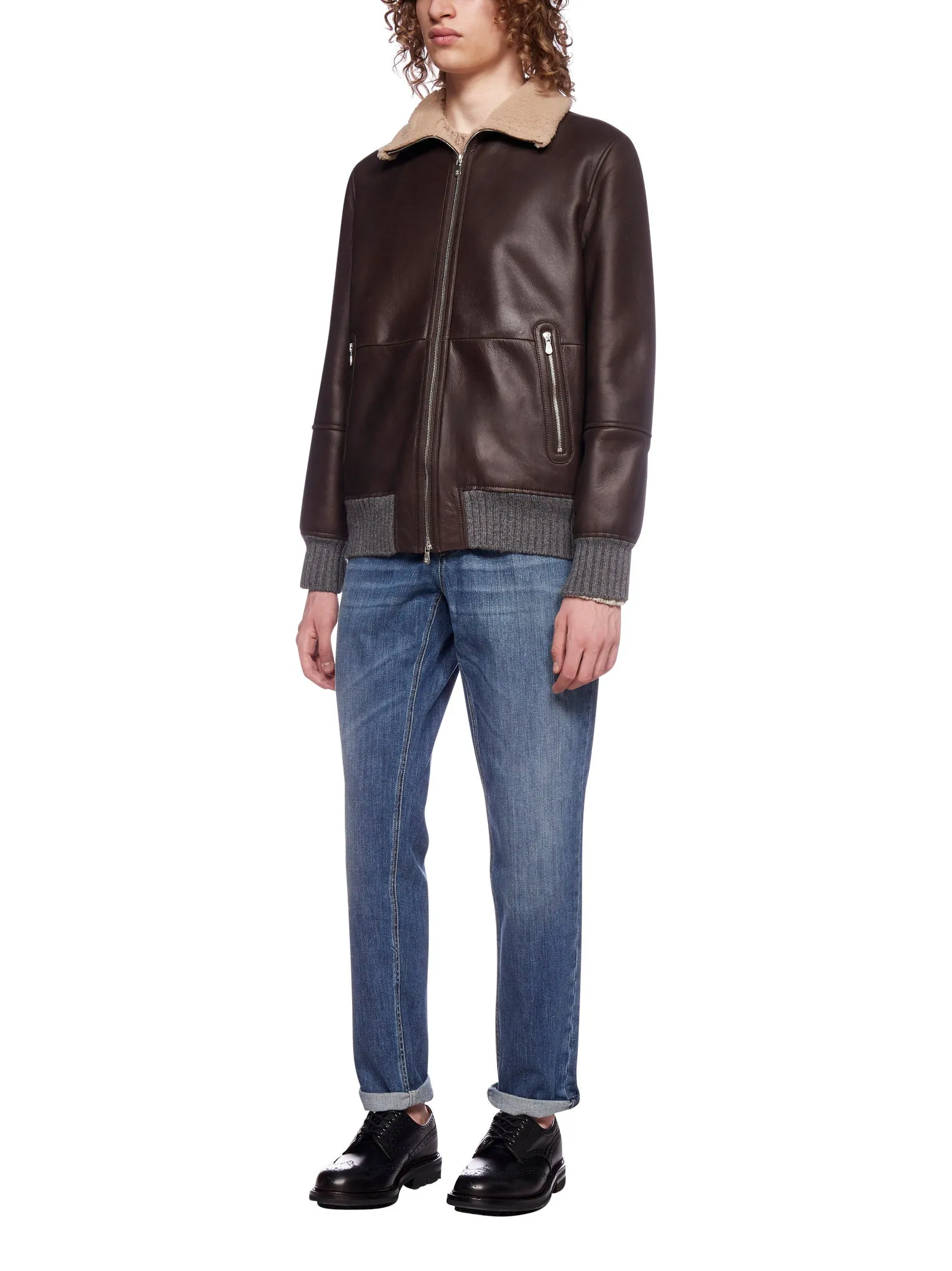 Brunello Cucinelli Shearling-Trimmed Leather Jacket