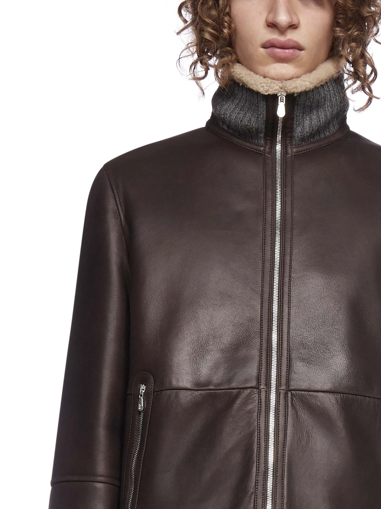 Brunello Cucinelli Shearling-Trimmed Leather Jacket