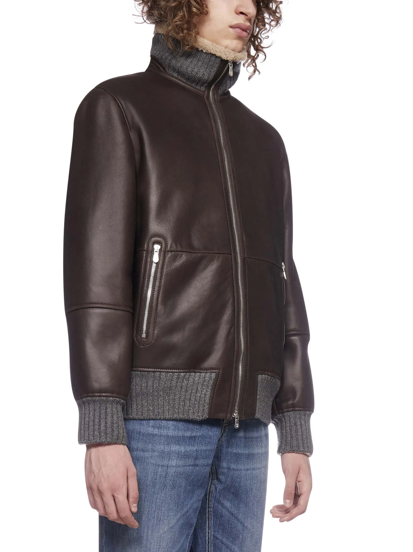 Brunello Cucinelli Shearling-Trimmed Leather Jacket