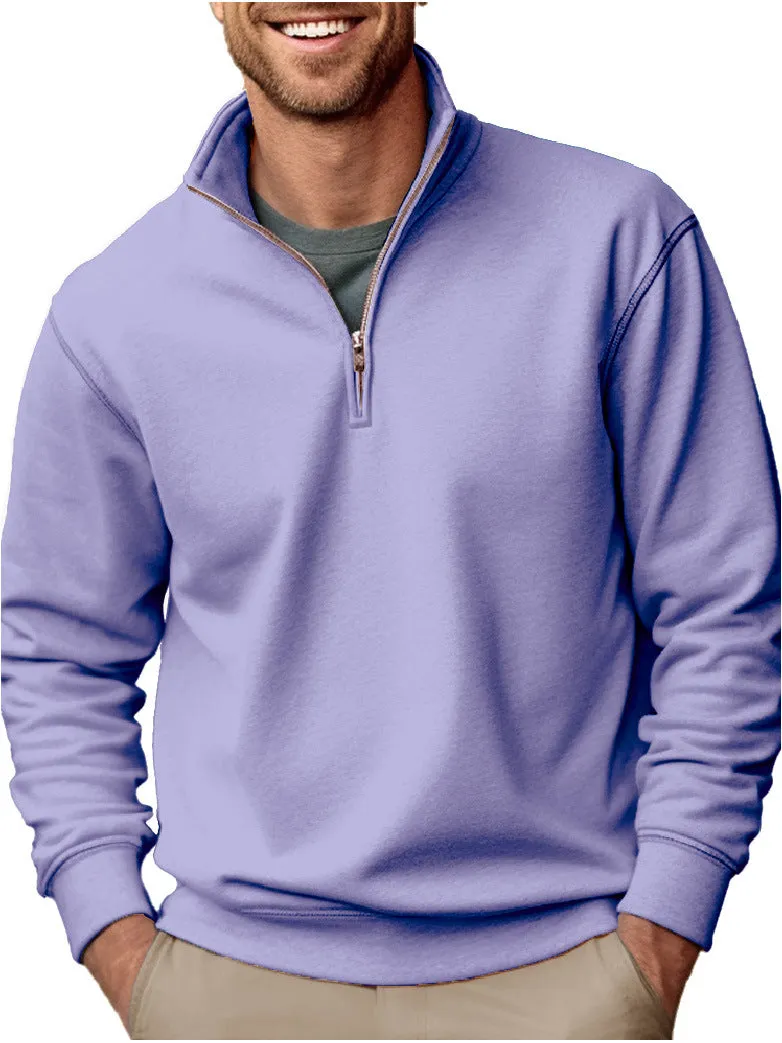 CASUAL ZIPPER STAND UP COLLAR THICKENED VELVET SOLID COLOR MEN'S SWEATSHIRT