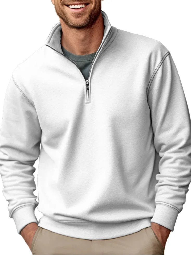 CASUAL ZIPPER STAND UP COLLAR THICKENED VELVET SOLID COLOR MEN'S SWEATSHIRT