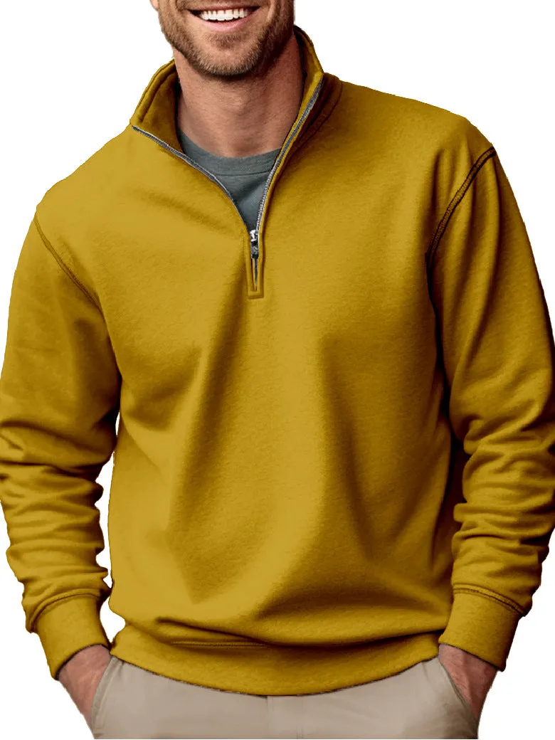 CASUAL ZIPPER STAND UP COLLAR THICKENED VELVET SOLID COLOR MEN'S SWEATSHIRT