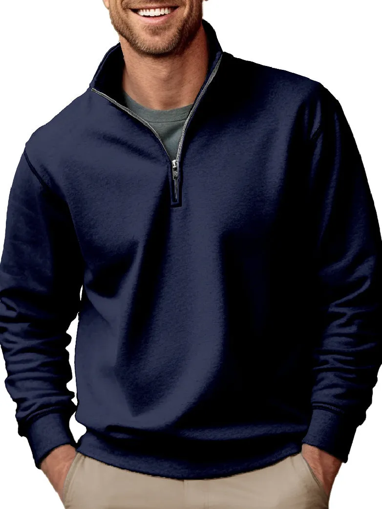 CASUAL ZIPPER STAND UP COLLAR THICKENED VELVET SOLID COLOR MEN'S SWEATSHIRT