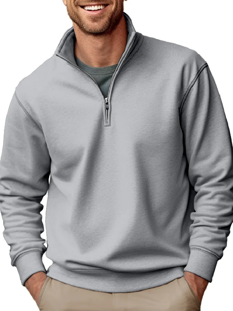 CASUAL ZIPPER STAND UP COLLAR THICKENED VELVET SOLID COLOR MEN'S SWEATSHIRT