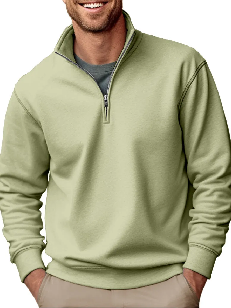 CASUAL ZIPPER STAND UP COLLAR THICKENED VELVET SOLID COLOR MEN'S SWEATSHIRT