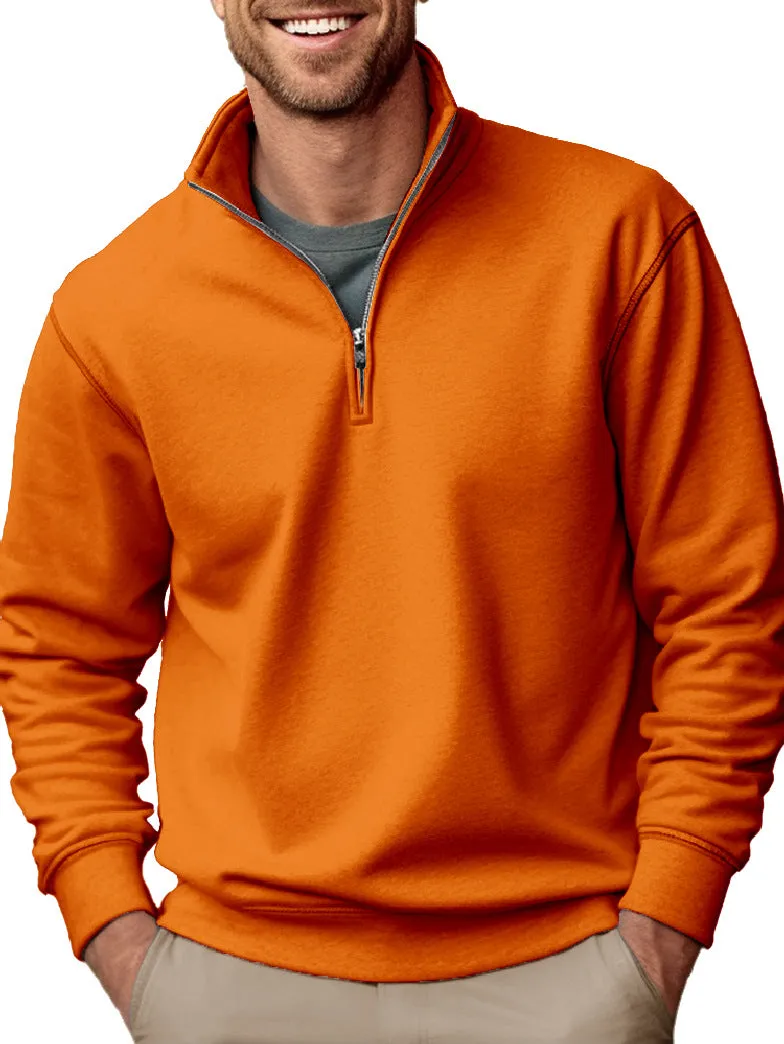 CASUAL ZIPPER STAND UP COLLAR THICKENED VELVET SOLID COLOR MEN'S SWEATSHIRT