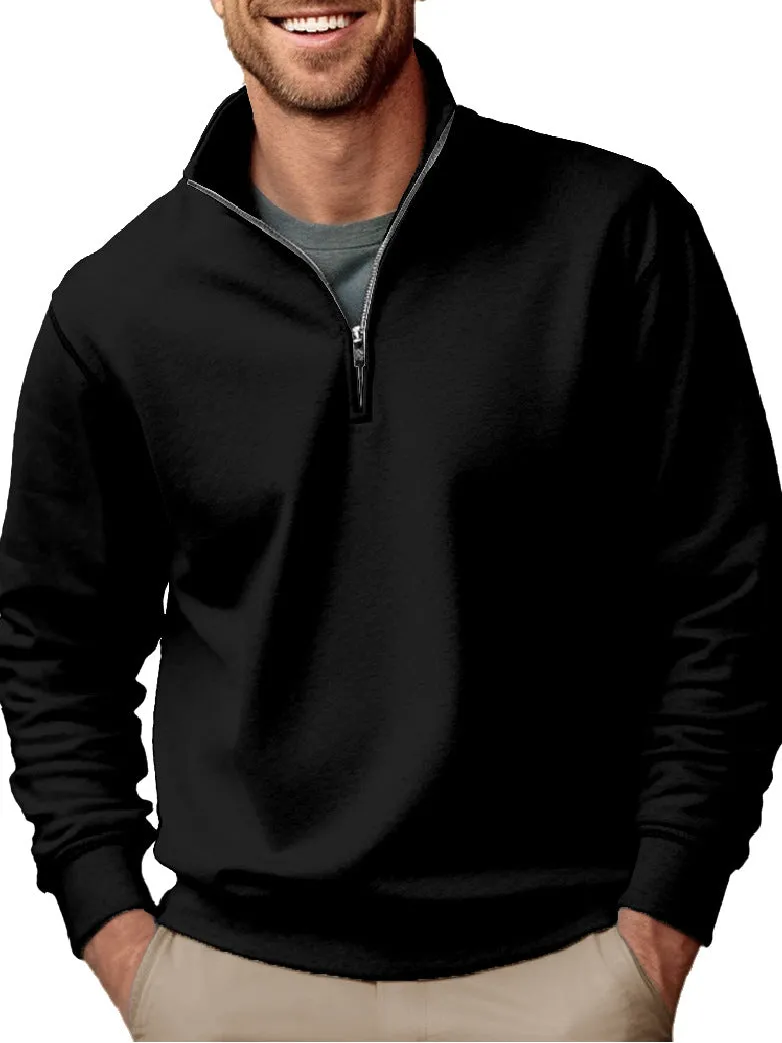 CASUAL ZIPPER STAND UP COLLAR THICKENED VELVET SOLID COLOR MEN'S SWEATSHIRT