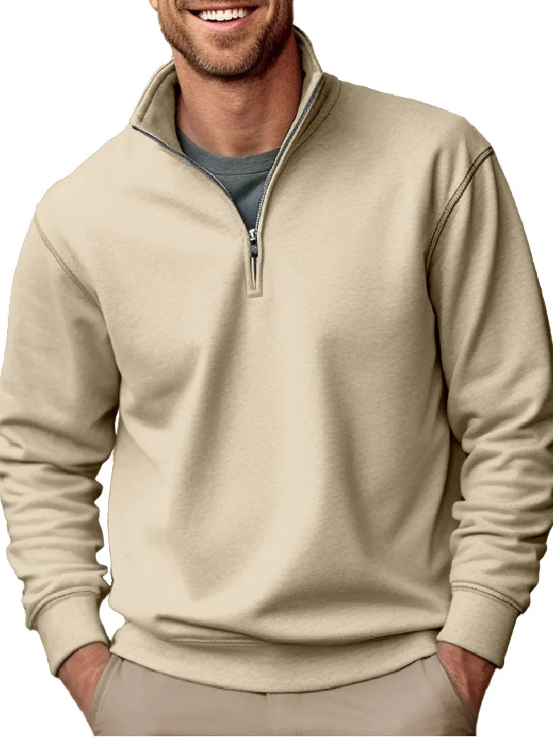 CASUAL ZIPPER STAND UP COLLAR THICKENED VELVET SOLID COLOR MEN'S SWEATSHIRT