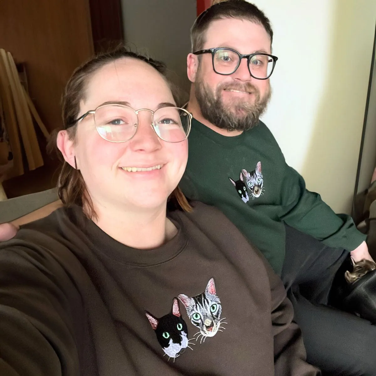 Cat Lover Twin Pack: Embroidered Crewneck Sweatshirt & Hoodie