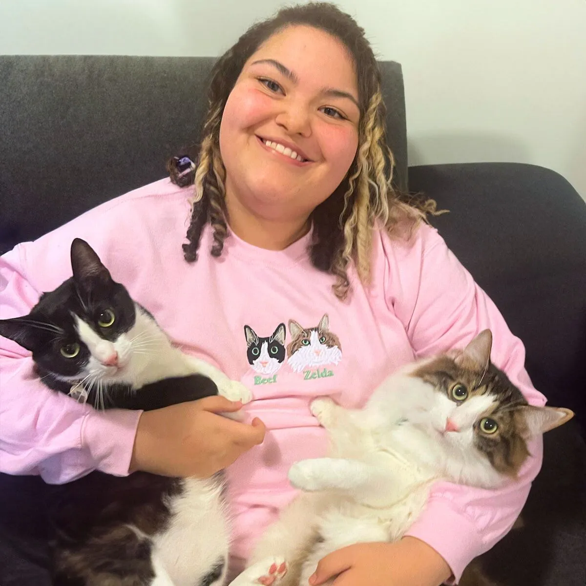 Cat Lover Twin Pack: Embroidered Crewneck Sweatshirt & Hoodie