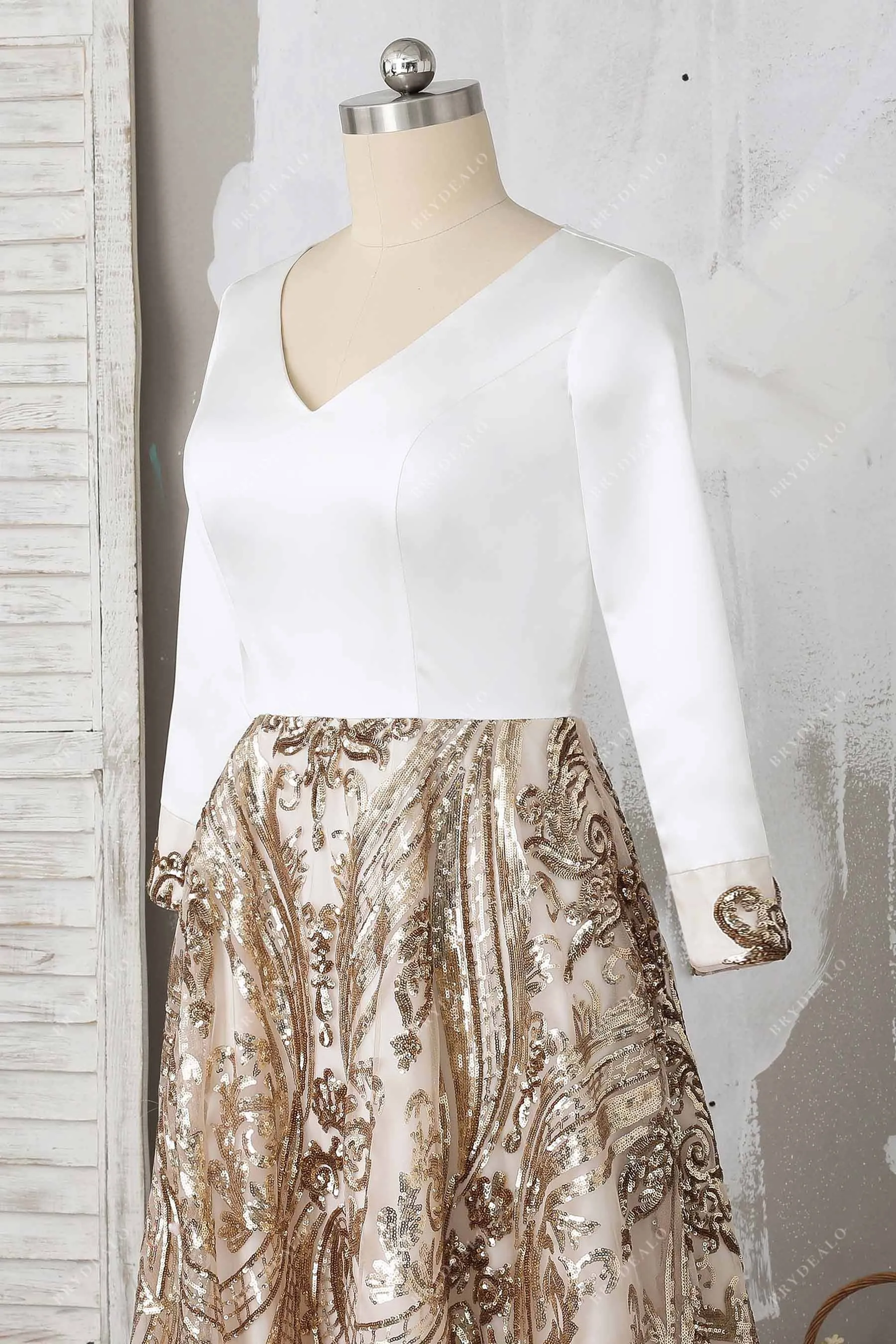 Chic Satin Sequin Two-tone Long Sleeve Prom Dress