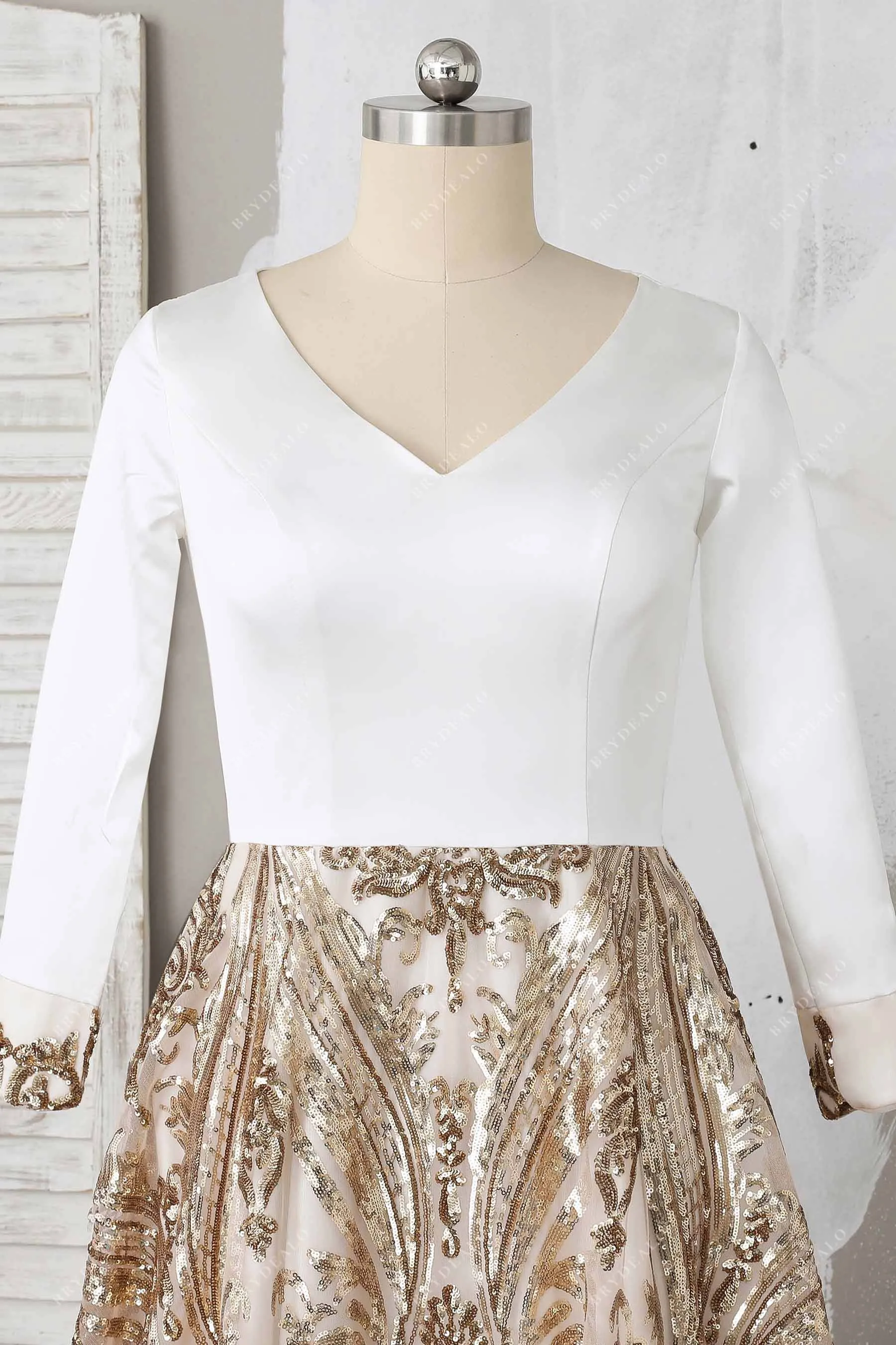 Chic Satin Sequin Two-tone Long Sleeve Prom Dress