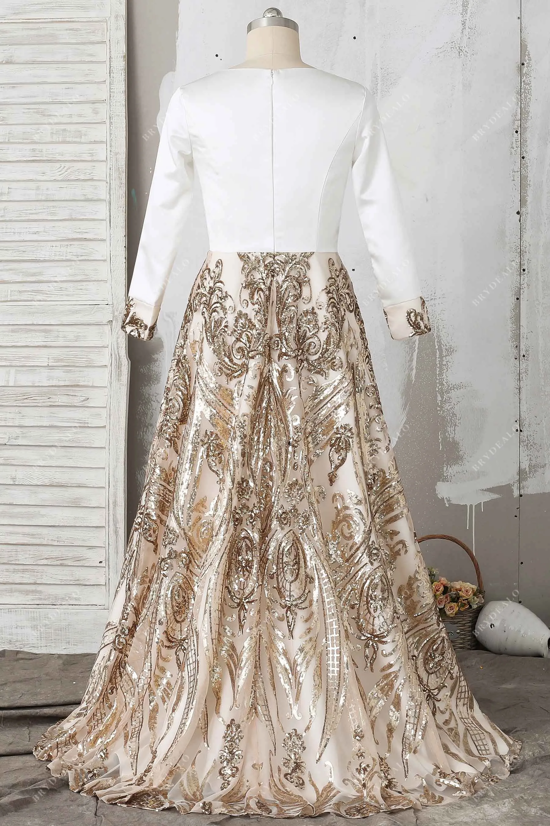 Chic Satin Sequin Two-tone Long Sleeve Prom Dress