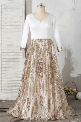 Chic Satin Sequin Two-tone Long Sleeve Prom Dress