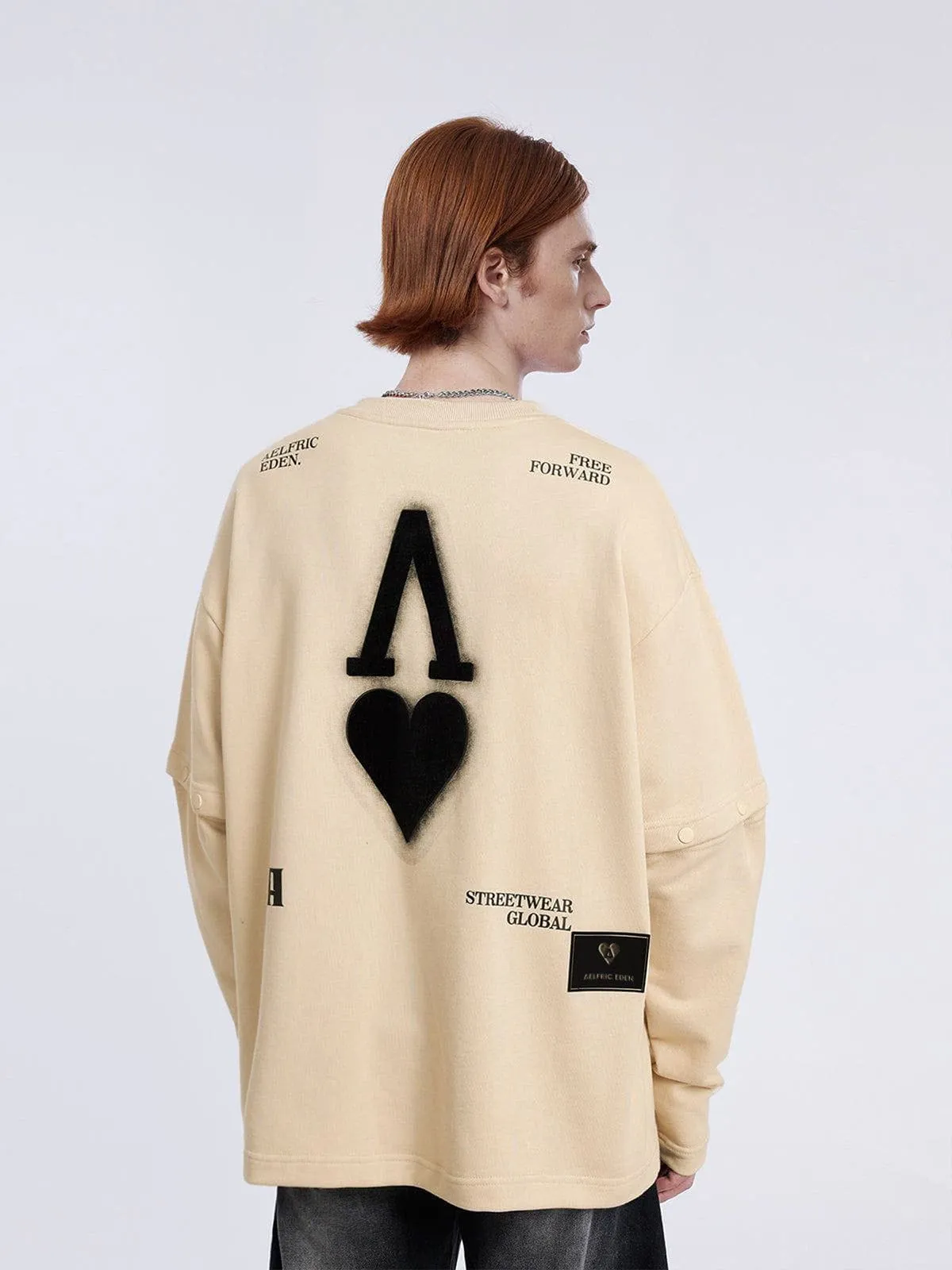 City of Love Button Detachable Sleeve Sweatshirt