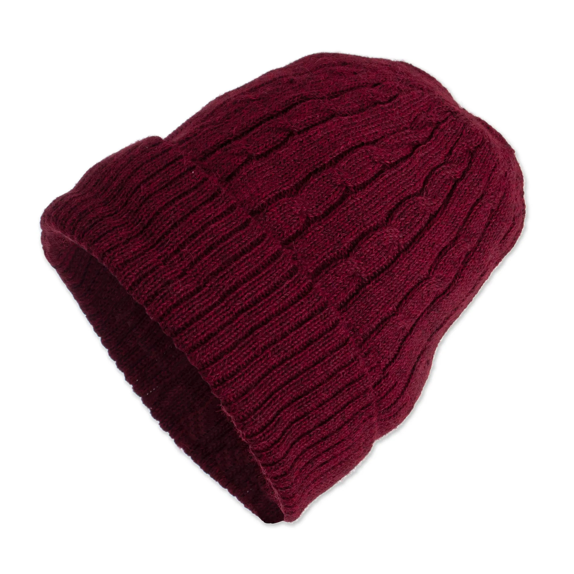 Cranberry Red 100% Alpaca Soft Cable Knit Hat from Peru - Comfy in Burgundy | NOVICA