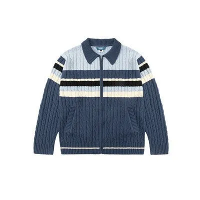 Jinquedai jock outfit Vintage Hemp Pattern Wool Striped Double-Headed Zipper Cardigan Sweater Women's Autumn and Winter Casual Sweater Coat