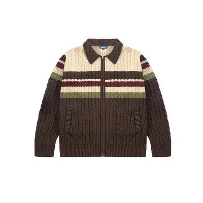 Jinquedai jock outfit Vintage Hemp Pattern Wool Striped Double-Headed Zipper Cardigan Sweater Women's Autumn and Winter Casual Sweater Coat