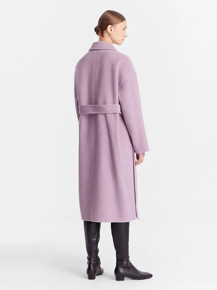 Lace-up Full Wool Double Woolen Coat