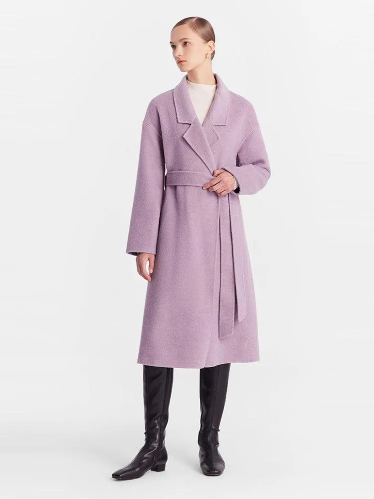 Lace-up Full Wool Double Woolen Coat