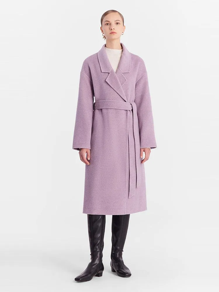 Lace-up Full Wool Double Woolen Coat