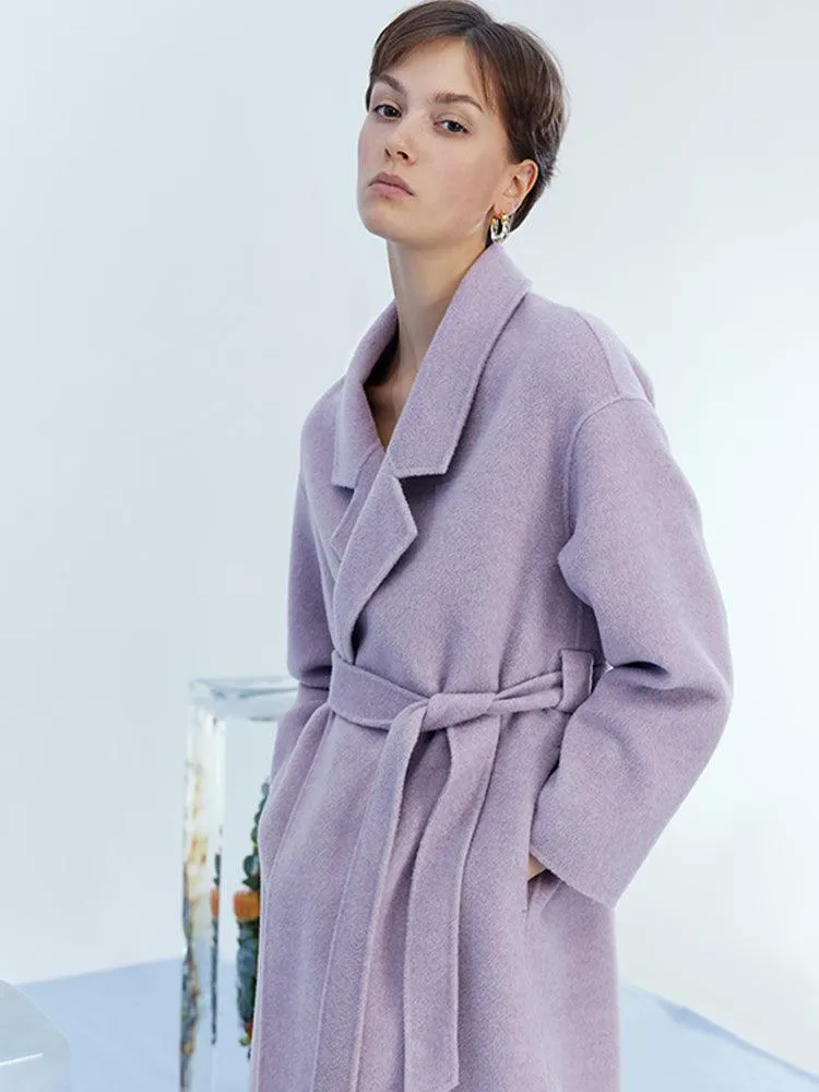 Lace-up Full Wool Double Woolen Coat