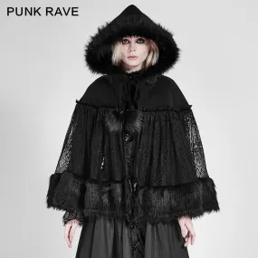 Lolita Style Warm Gothic Coat Woolen And Lace Fabric Cloak For Women