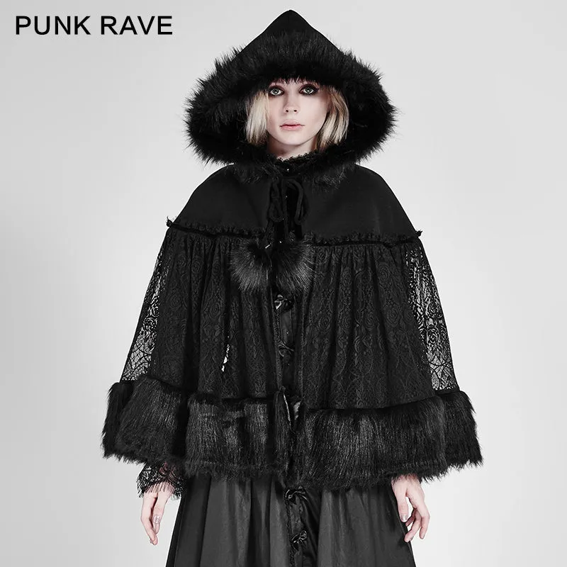 Lolita Style Warm Gothic Coat Woolen And Lace Fabric Cloak For Women