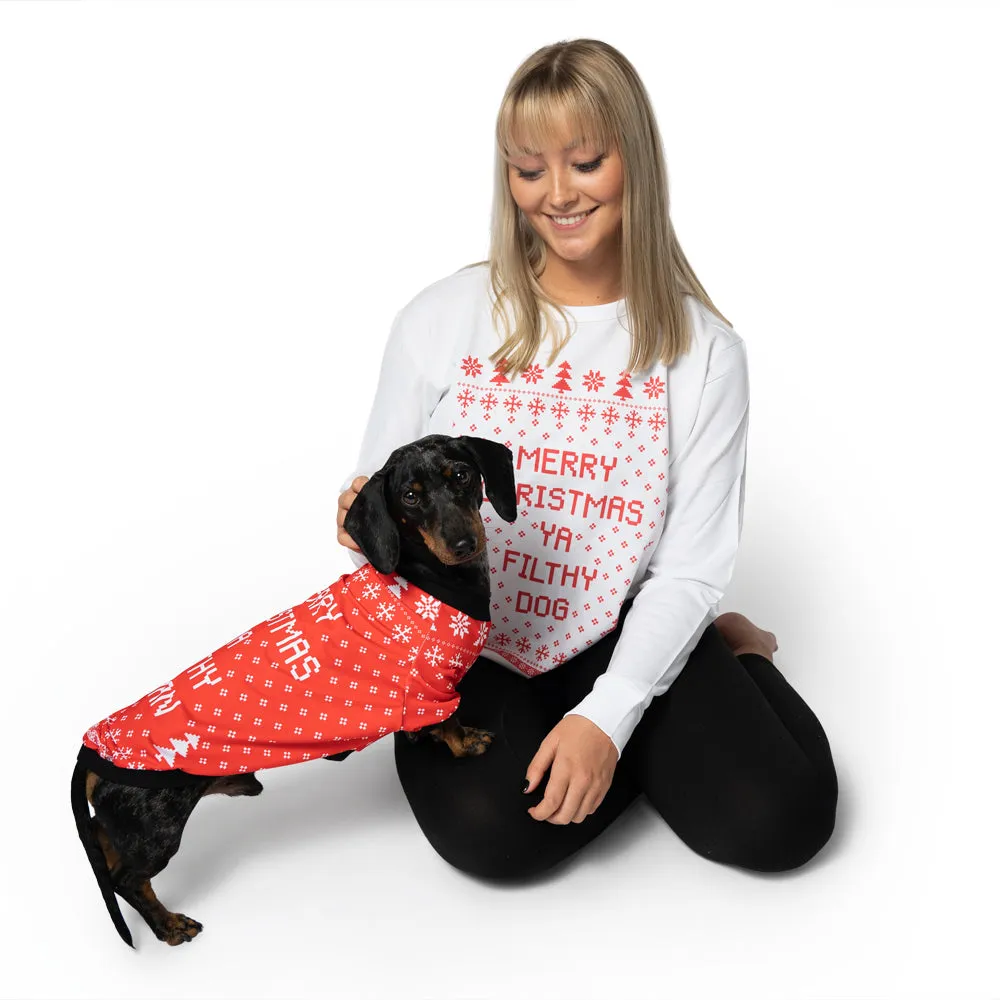 Matching Merry Christmas Ya Filthy Dog Sweatshirt Set