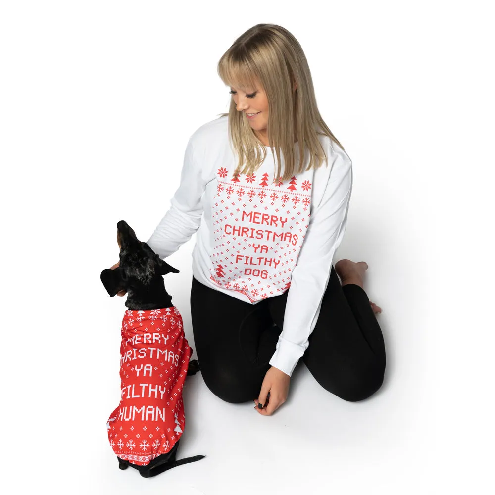Matching Merry Christmas Ya Filthy Dog Sweatshirt Set