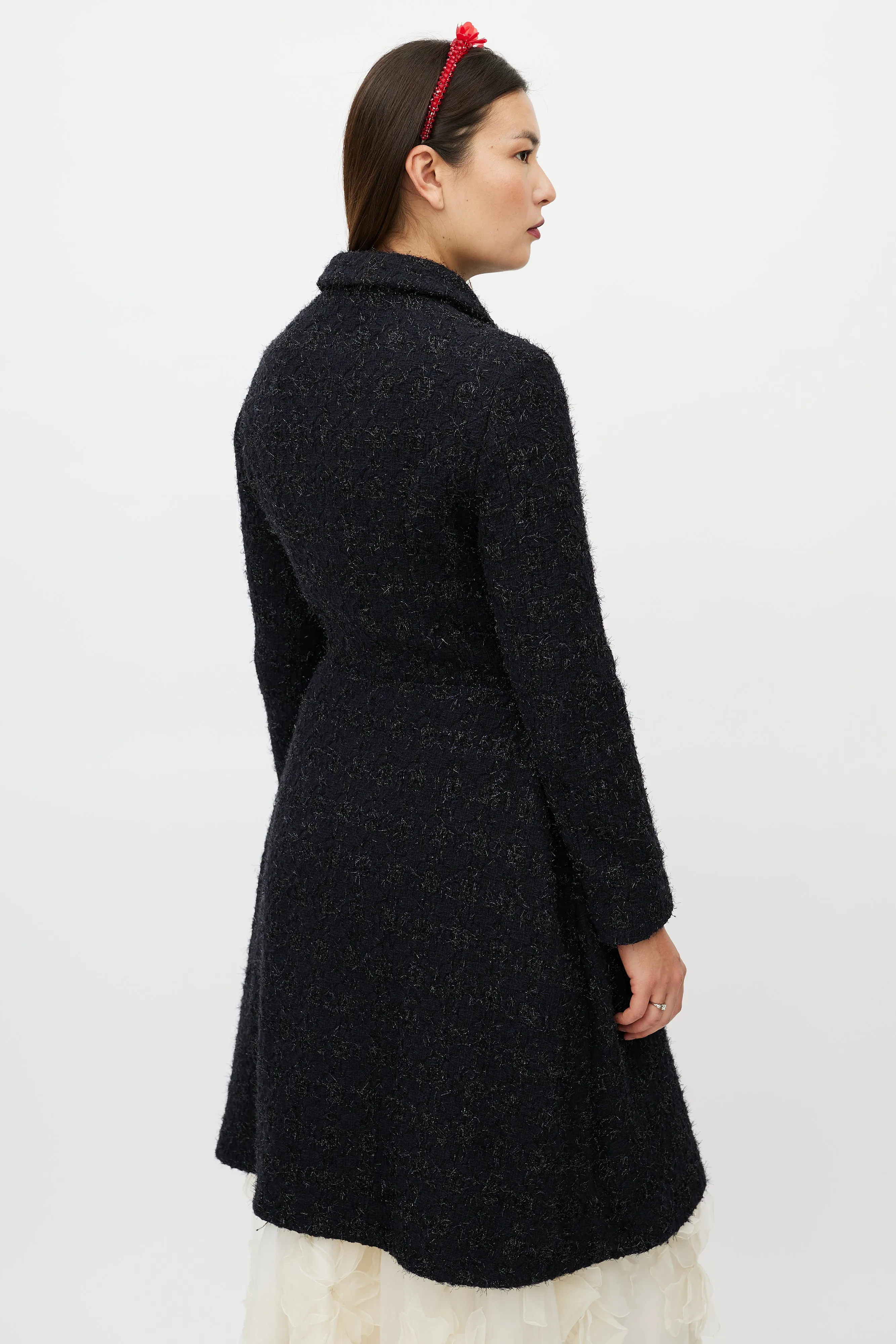 Navy Metallic Flared Wool Coat