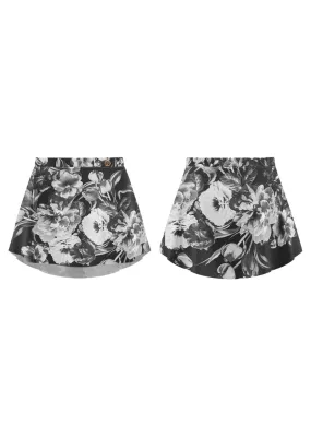 ON SALE Danse de Paris Patterned Pull-On Skirt (Noir Blanc)