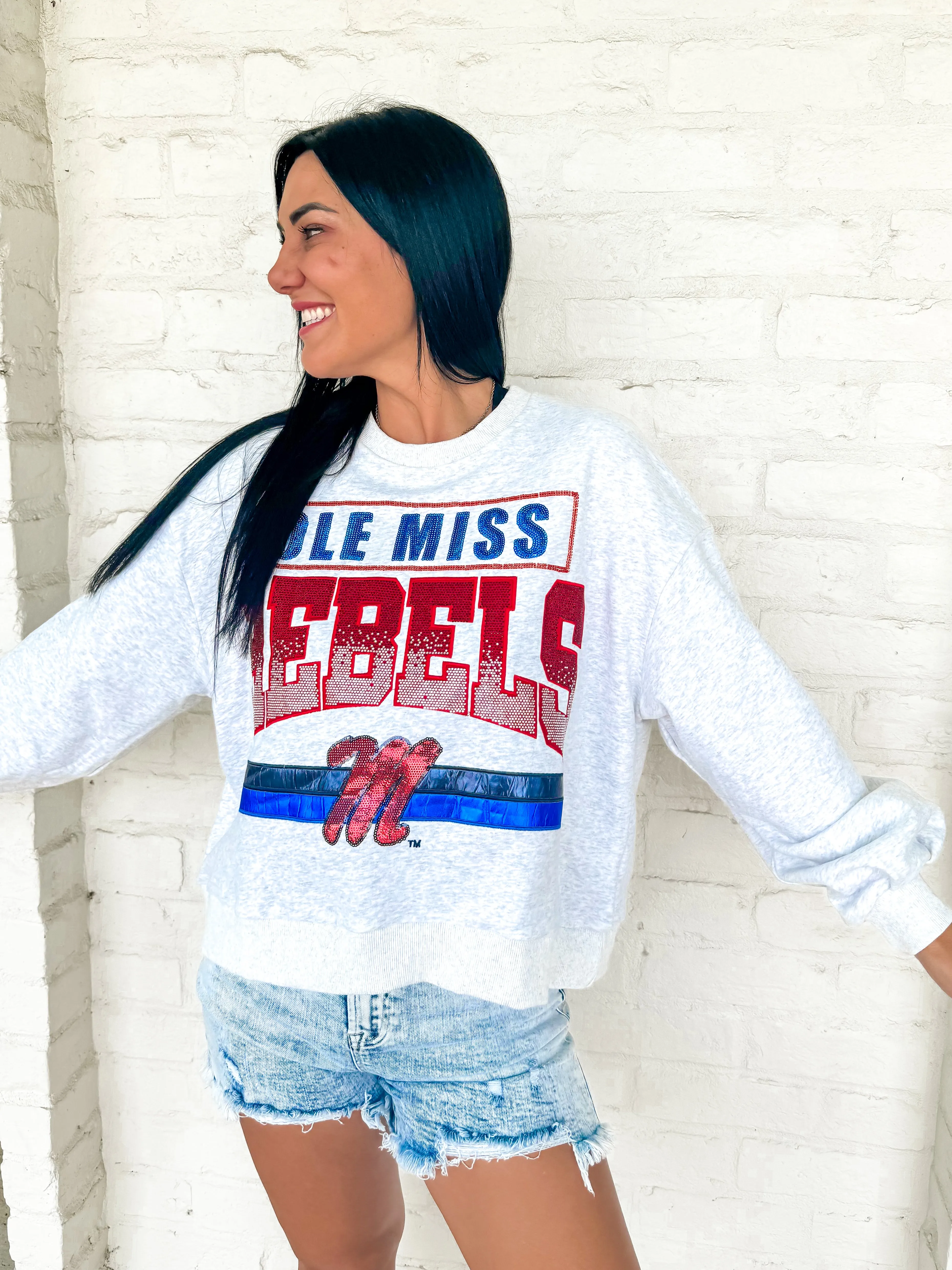 Queen Of Sparkles Grey Ole Miss Rebels Vintage Sweatshirt