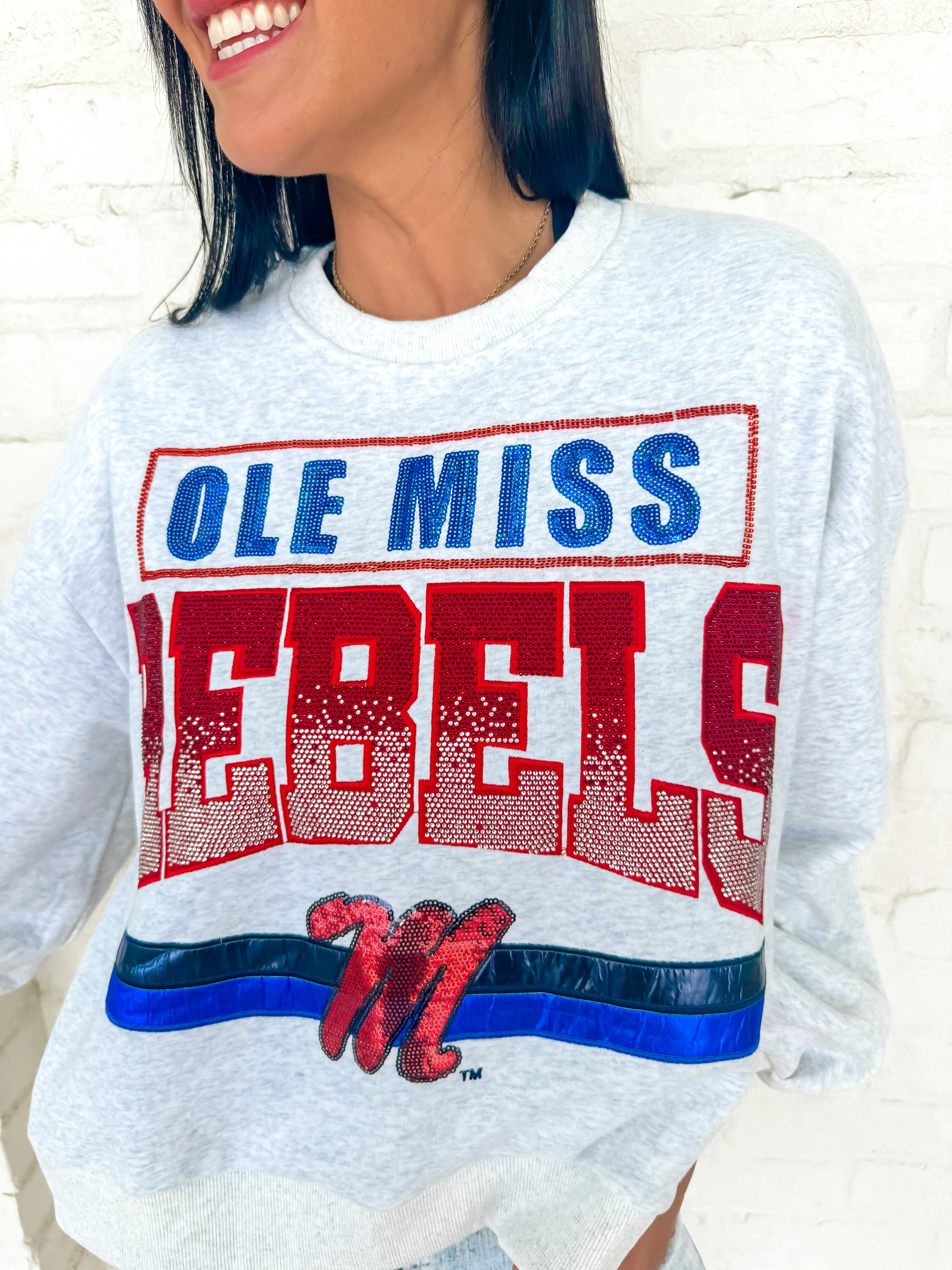 Queen Of Sparkles Grey Ole Miss Rebels Vintage Sweatshirt