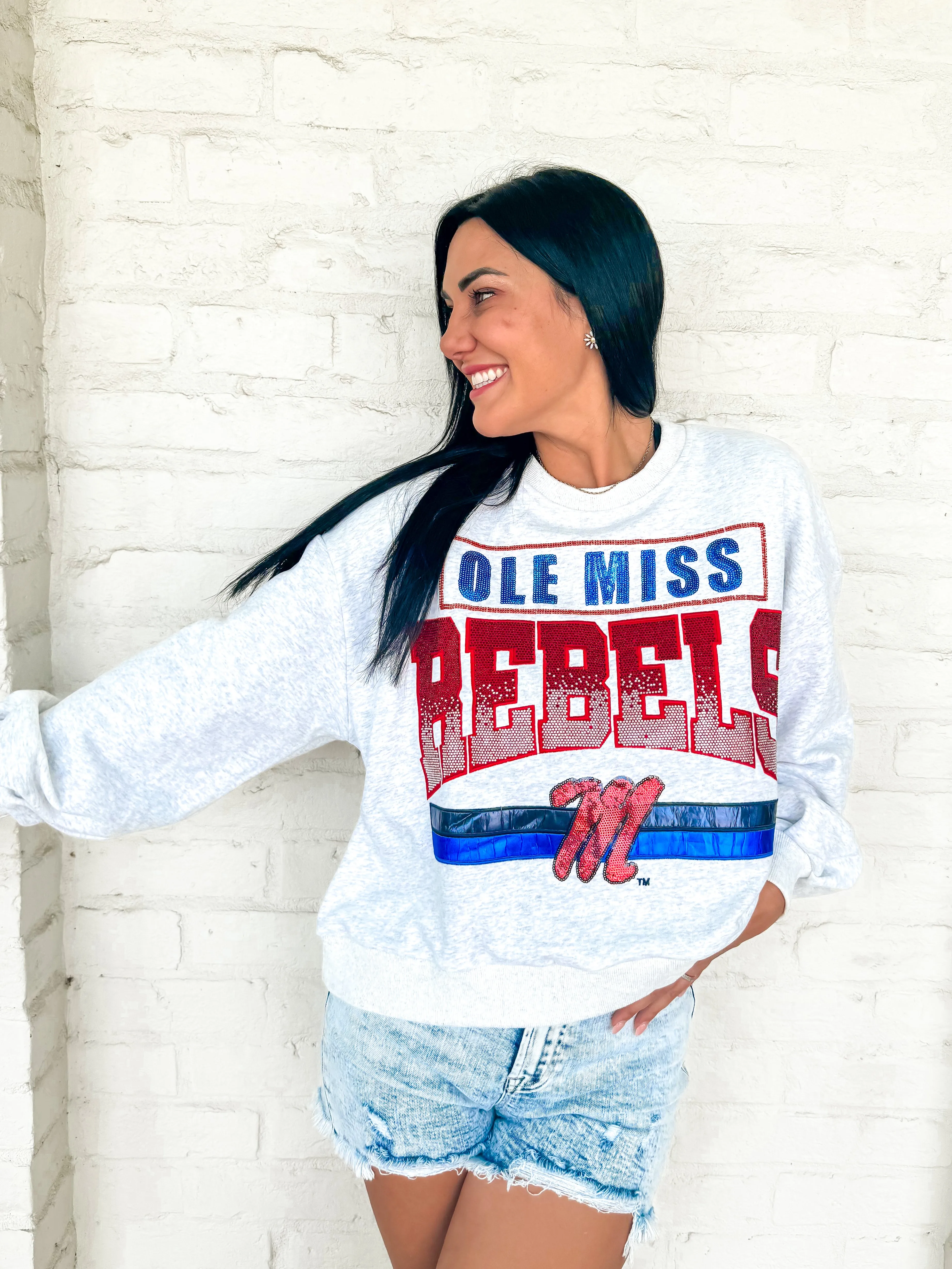 Queen Of Sparkles Grey Ole Miss Rebels Vintage Sweatshirt