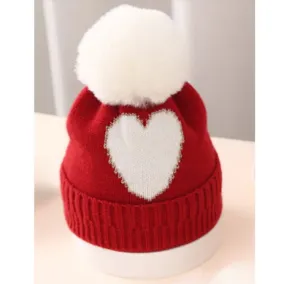Red White Sparkle Heart Baby Pom Pom Hat