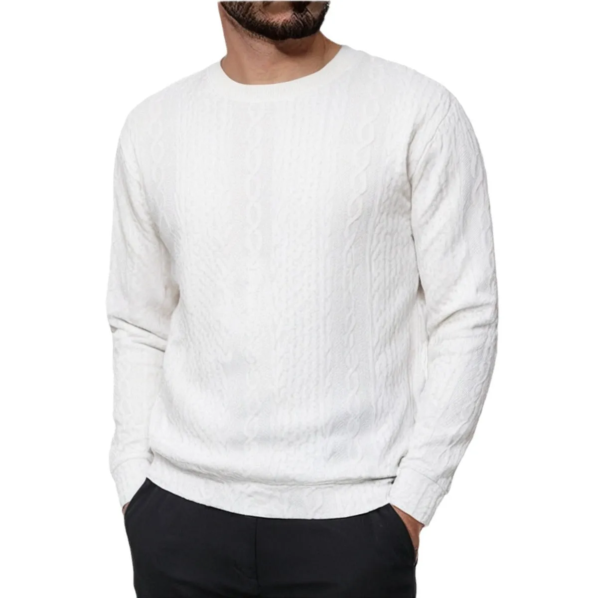 ROUND NECK MEN'S HOODIE JACQUARD MEN'S BASE SHIRT