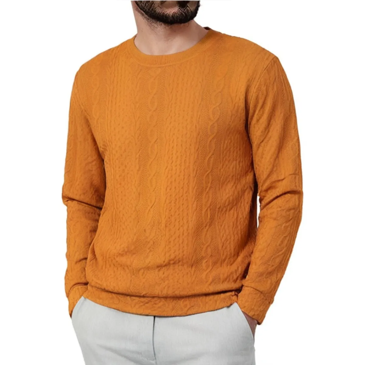 ROUND NECK MEN'S HOODIE JACQUARD MEN'S BASE SHIRT