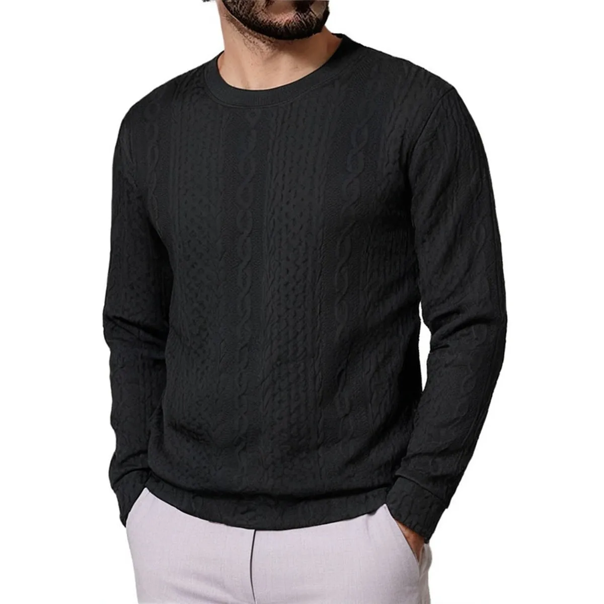 ROUND NECK MEN'S HOODIE JACQUARD MEN'S BASE SHIRT