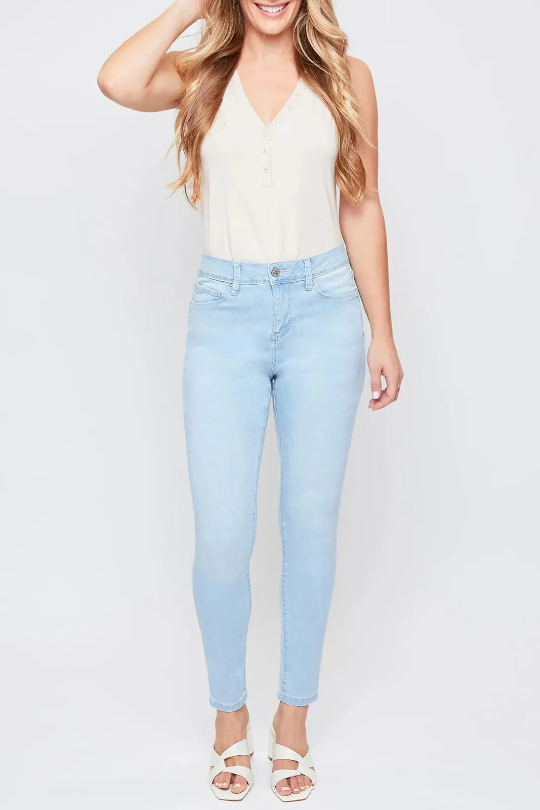 Royalty for Me by YMI High Rise Waist Belt Hoop Button & Zipper Closure Front & Back Pockets Skinny Jeans with Perfect Tummy Control