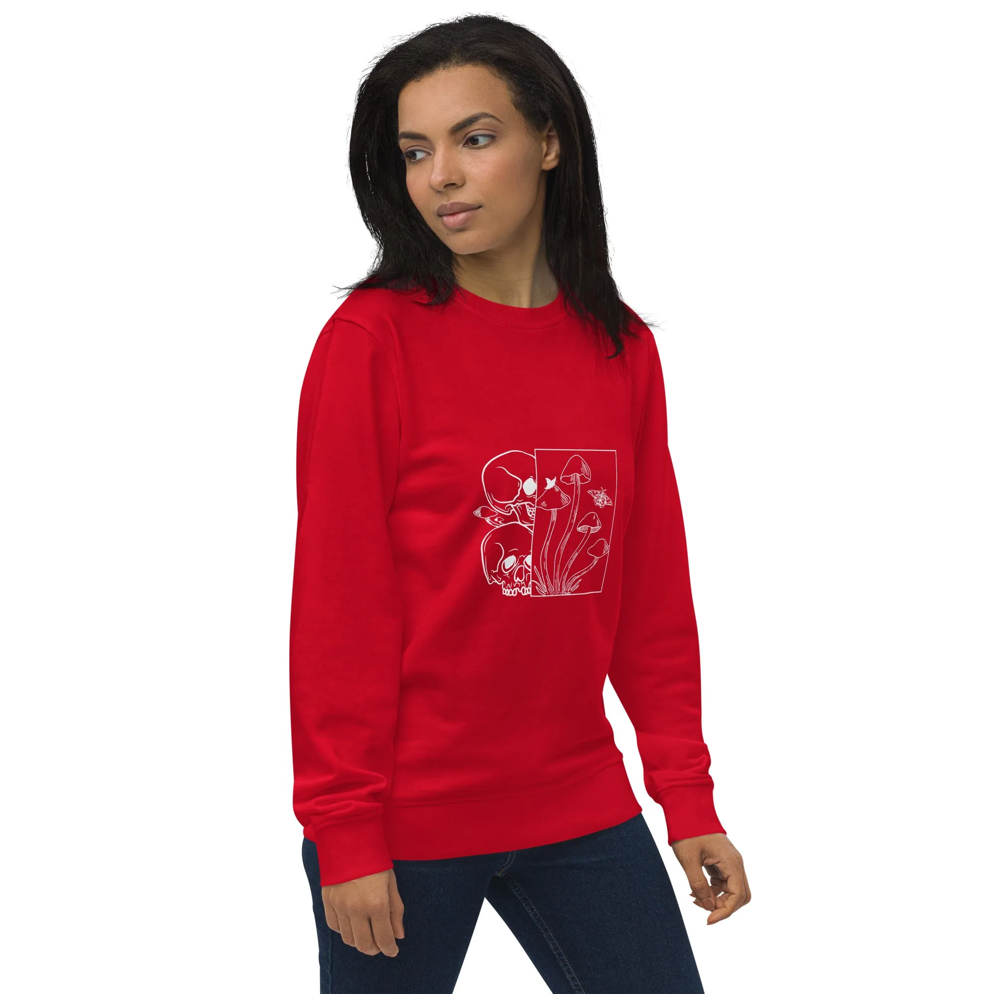 Skulls and Mushrooms Halloween Graphic Women Organic Sweatshirt