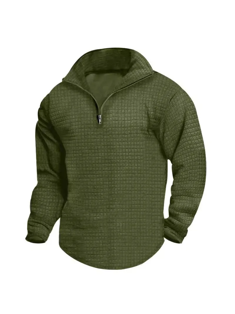 SMALL GRID SOLID COLOR HALF OPEN SWEATSHIRT CASUAL STREET TREND